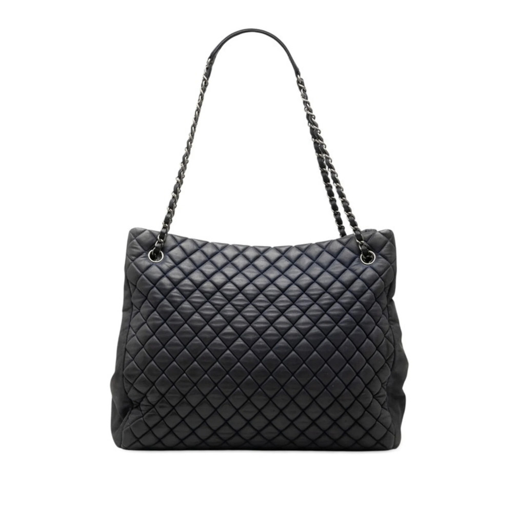 Chanel Matelassé Quilted Chain Tote Bag Shoulder Navy Silver Leather Women's ...